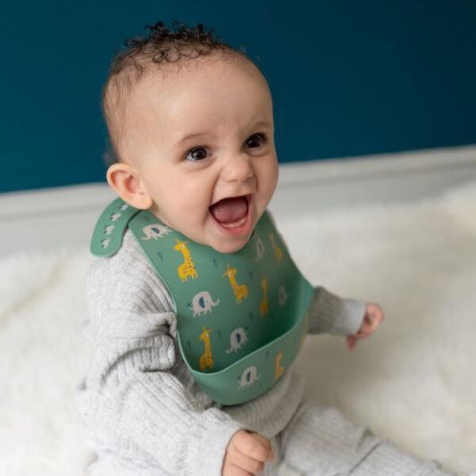 Giraffes & Elephants Silicone Catch it Bib