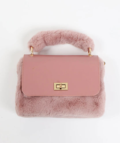 Hepburn - Dusty Pink Faux Fur Crossbody Bag