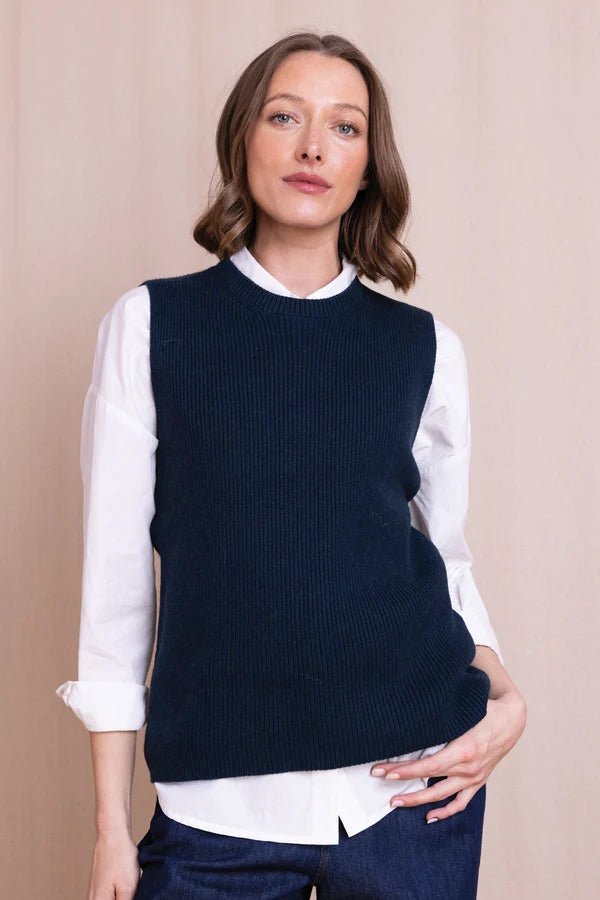 Organic Cotton Knitted Vest - Navy
