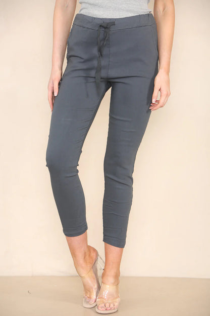 Plain Elasticated Magic Stretch Style Trouser - Charcoal