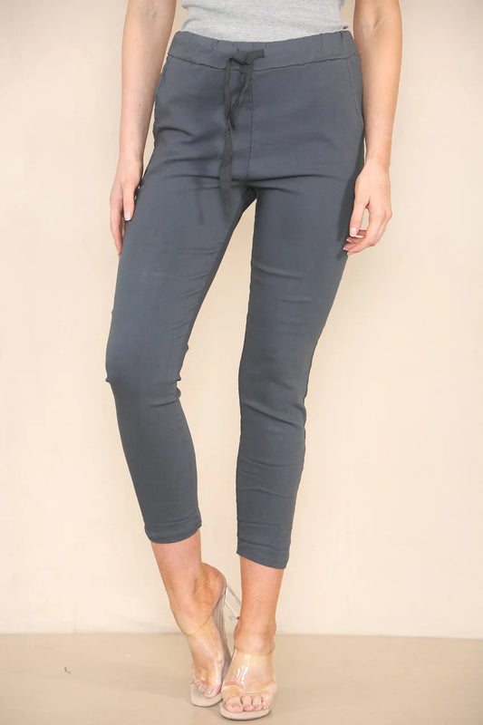 Plain Elasticated Magic Stretch Style Trouser - Charcoal