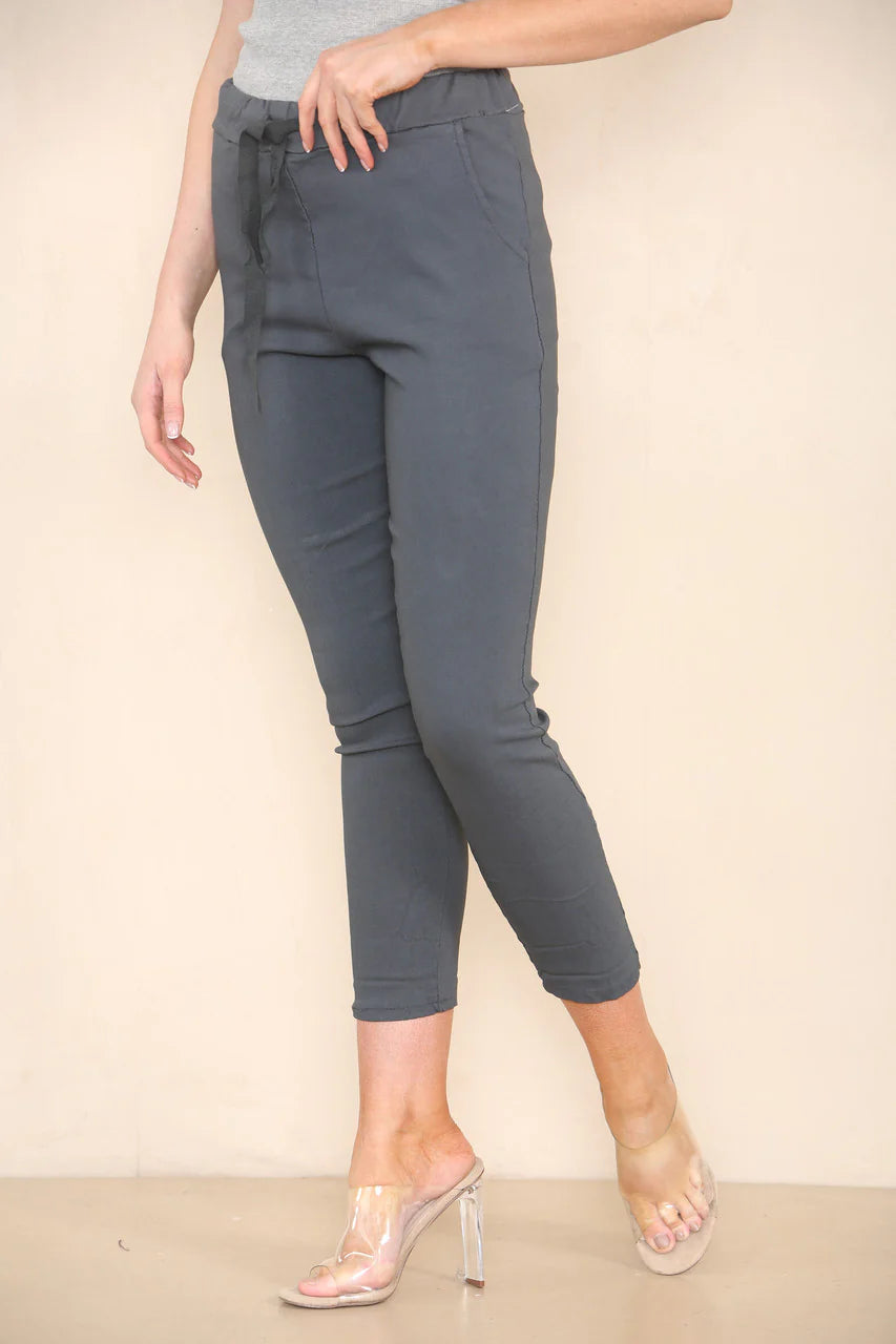 Plain Elasticated Magic Stretch Style Trouser - Charcoal