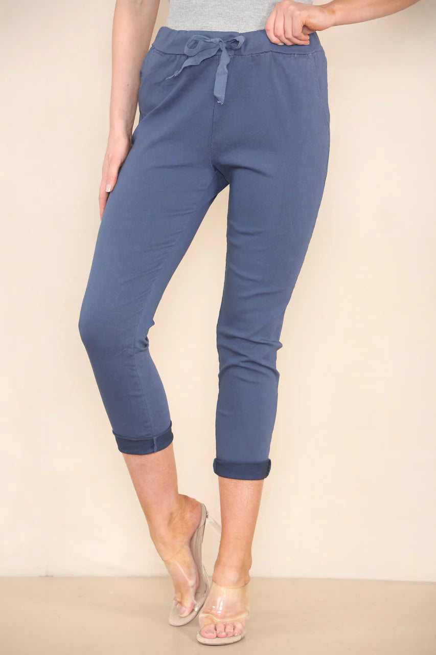 Plain Elasticated Magic Stretch Style Trouser - Dark Denim