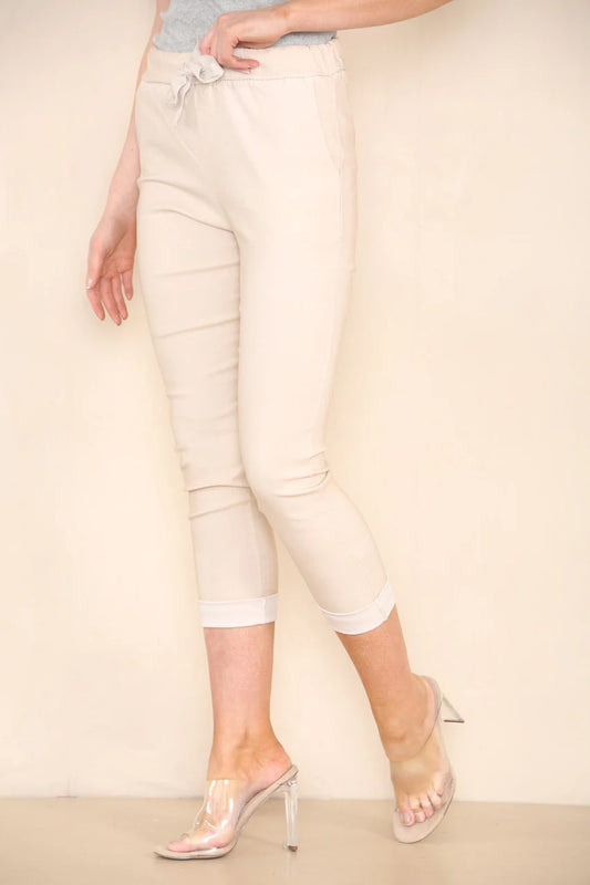 Plain Elasticated Magic Stretch Style Trouser - Stone