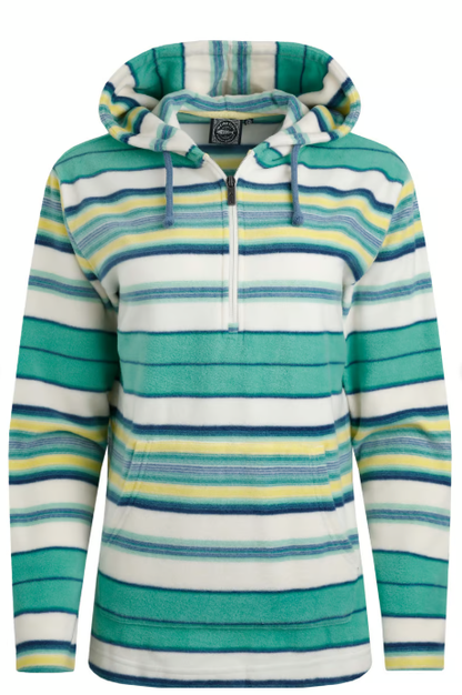 Lana 1/4 Zip Stripe Microfleece Hoodie - Aqua Marine