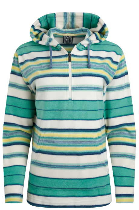 Lana 1/4 Zip Stripe Microfleece Hoodie - Aqua Marine