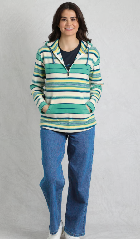 Lana 1/4 Zip Stripe Microfleece Hoodie - Aqua Marine