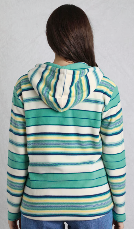 Lana 1/4 Zip Stripe Microfleece Hoodie - Aqua Marine
