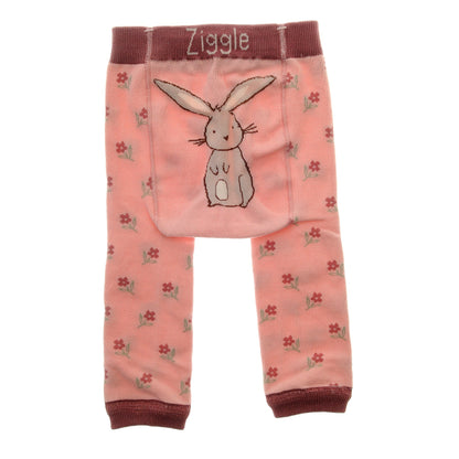 Pink children's leggings with a bunny design and 'Ziggle' branding