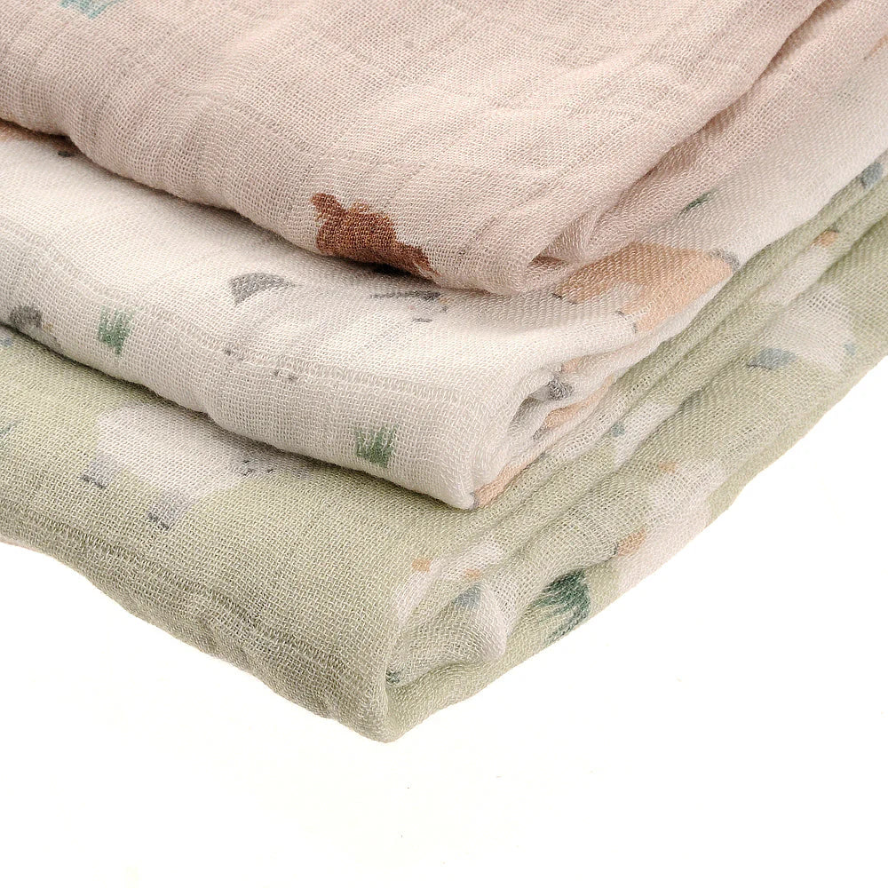 Stack of three patterned fabrics
