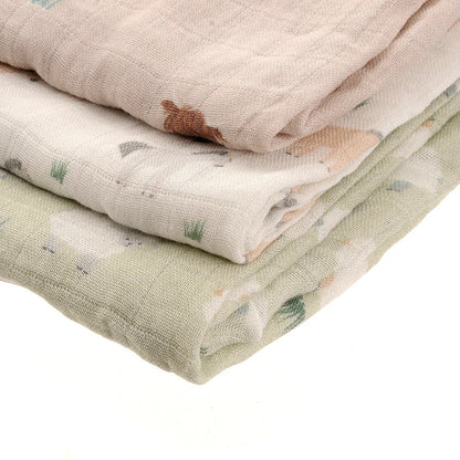 Stack of three patterned fabrics