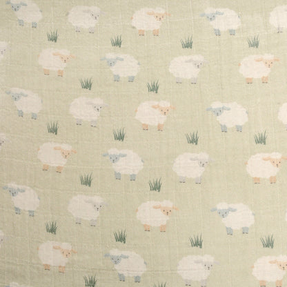 Pattern of white sheep and green grass