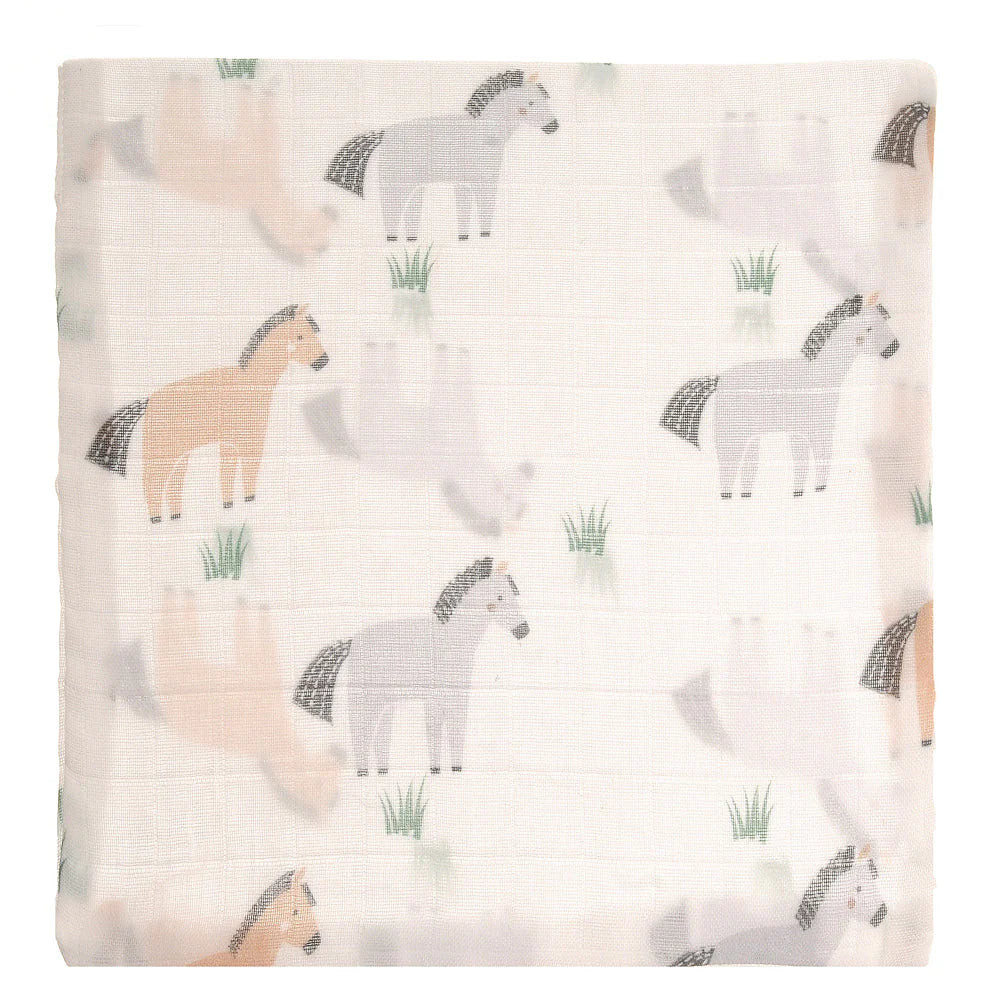 Patterned fabric with horse illustrations