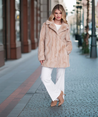 Marilyn - Softly Marled Honey 3/4 Length Faux Fur Coat