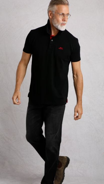 Miles Organic Cotton Pique Polo - Black