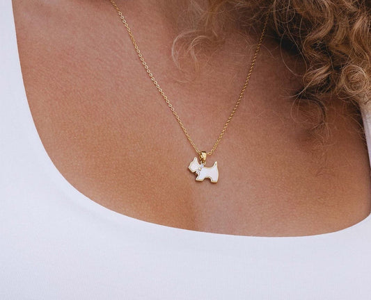 Gold Plated Dog Necklace with Mother of Pearl and a Free Gift Box