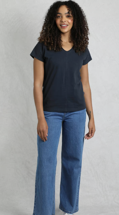 Pernille Organic Cotton Cutaway T-Shirt - Navy