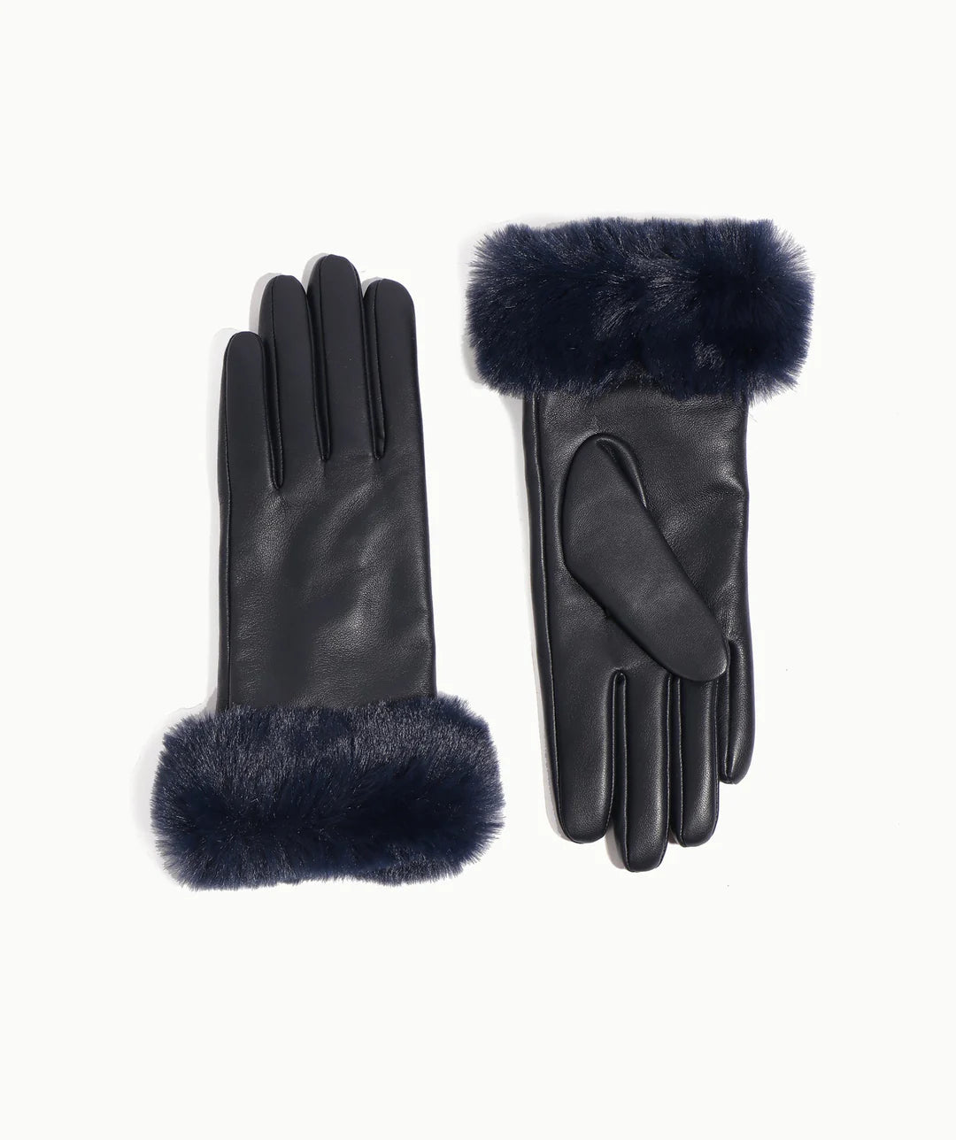 Roma - Navy Lined Leather Gloves with Faux Fur Cuff