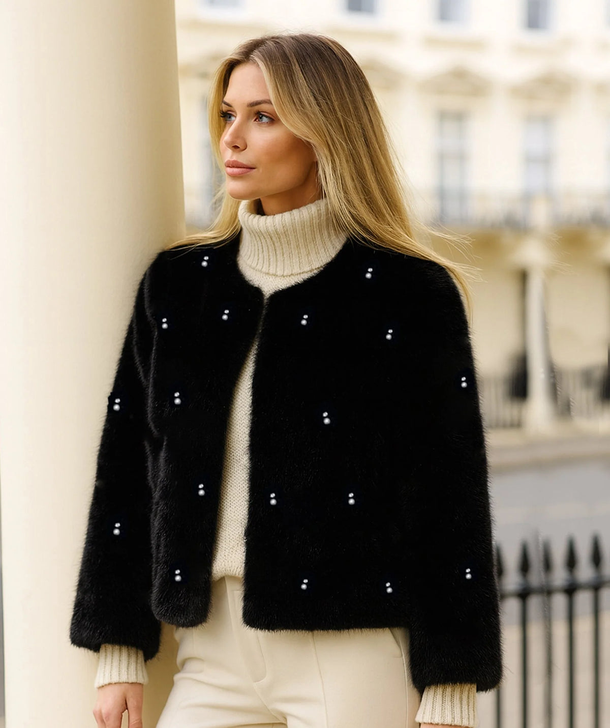 Sophie - Black Faux Fur Cropped Jacket