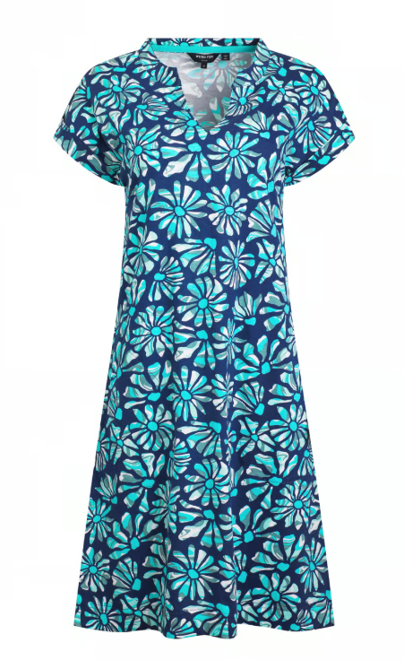 Suffolks Organic Cotton Printed Jersey Dress - Aqua Marine