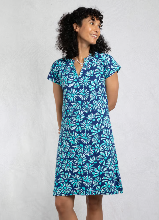 Suffolks Organic Cotton Printed Jersey Dress - Aqua Marine