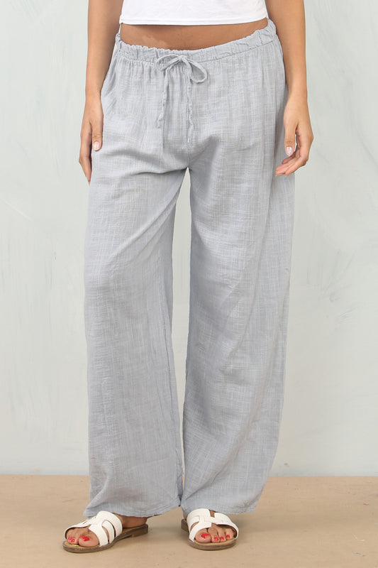 Elasticated Waist Cotton Trousers - Grey