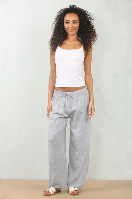 Elasticated Waist Cotton Trousers - Grey