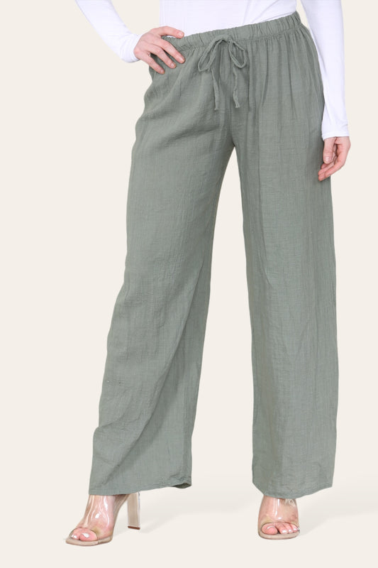 Elasticated Waist Cotton Trousers - Khaki