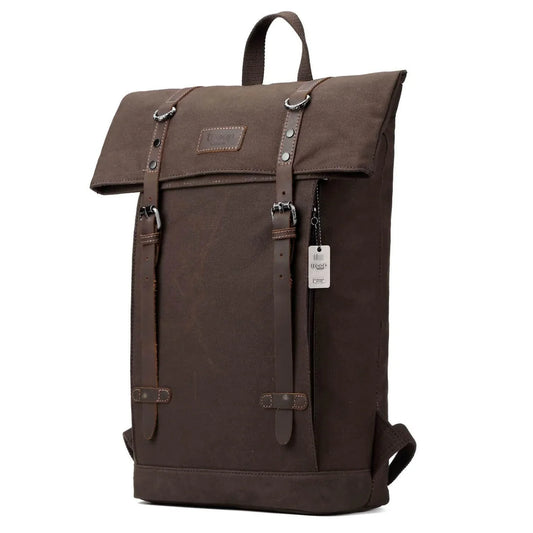 Heritage Daypack with Foldable Top - Dark Brown Wax