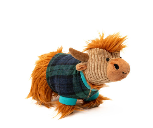 Corduroy Small Highland Cow Soft Toy in Tartan Jumper