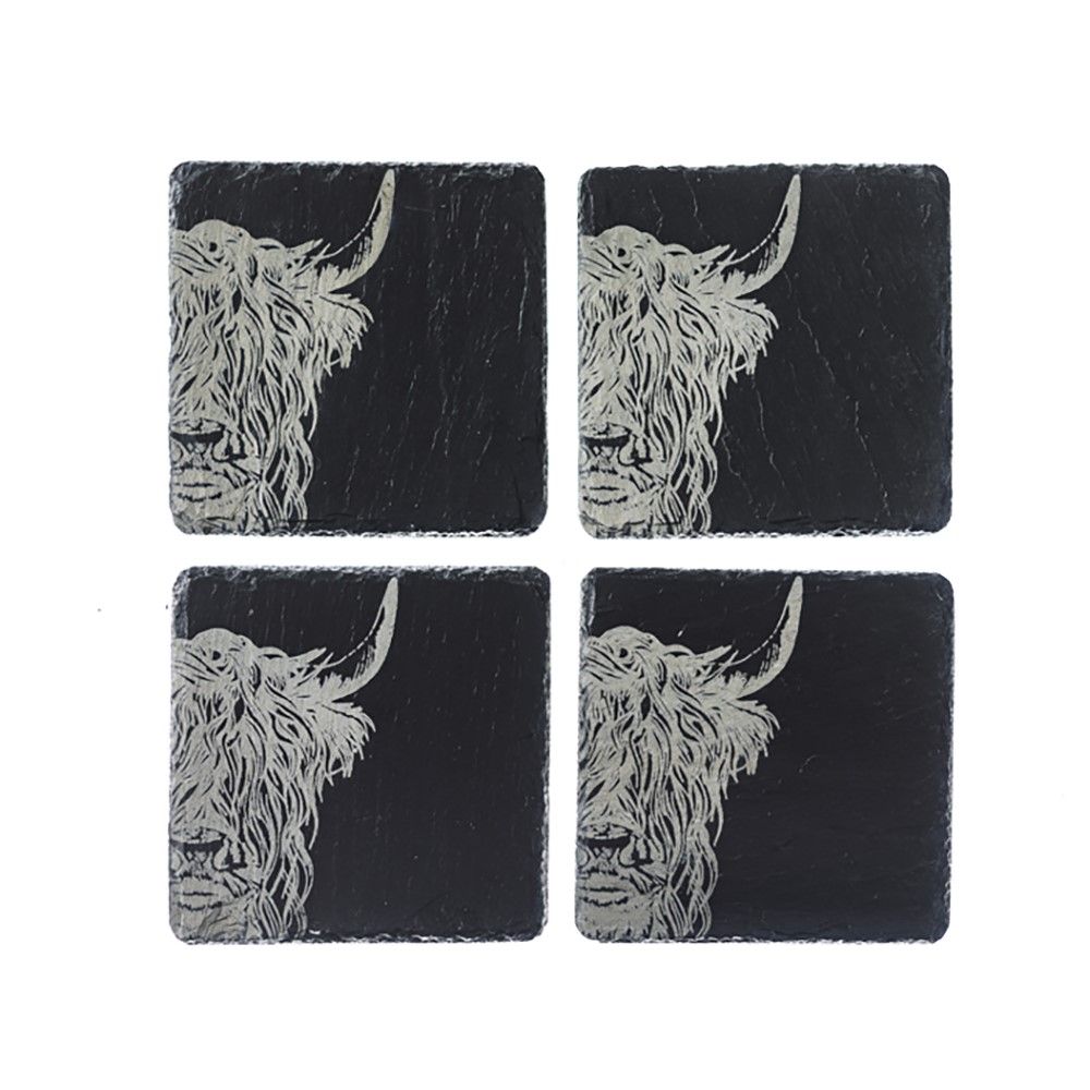 Highland Cow Slate Coasters (Set of 4)