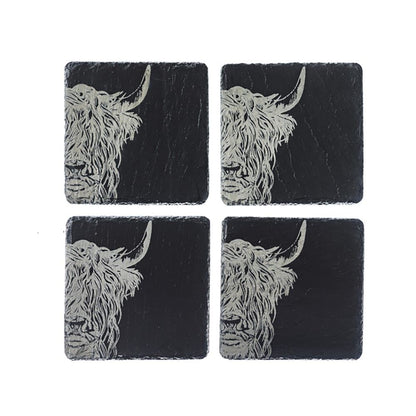 Highland Cow Slate Coasters (Set of 4)