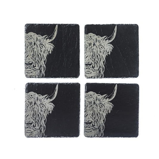 Highland Cow Slate Coasters (Set of 4)