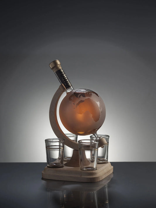 Frosted Glass Globe Refillable Whisky Decanter & 4 Shot Glasses 350ml