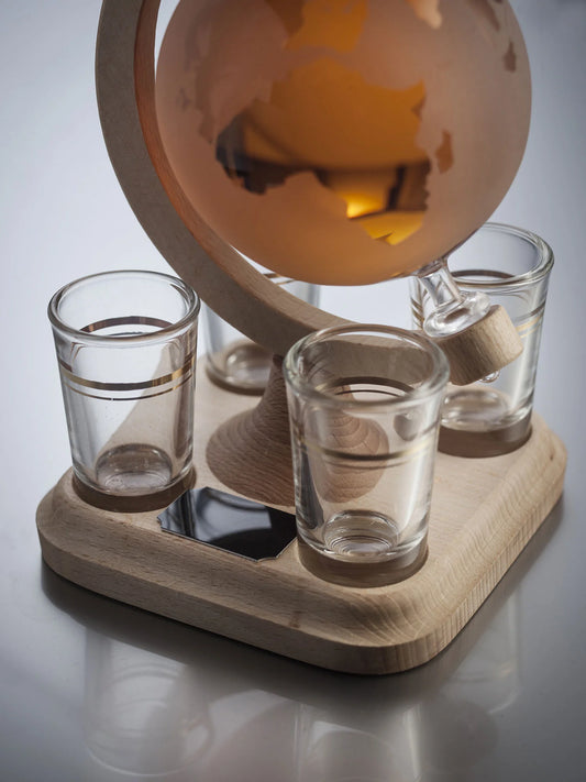 Frosted Glass Globe Refillable Whisky Decanter & 4 Shot Glasses 350ml