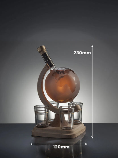 Frosted Glass Globe Refillable Whisky Decanter & 4 Shot Glasses 350ml