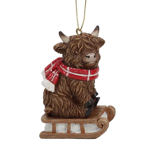 Highland Cow Sled Tree Decoration