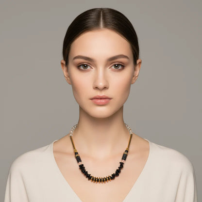 Hematite, Natural Shungit and Natural Obsidian Necklace