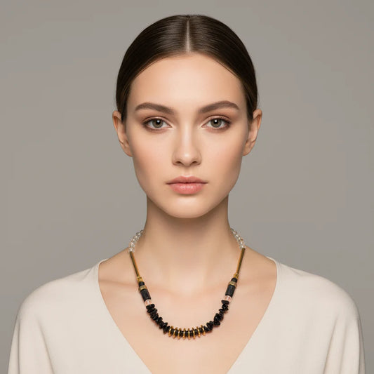 Hematite, Natural Shungit and Natural Obsidian Necklace