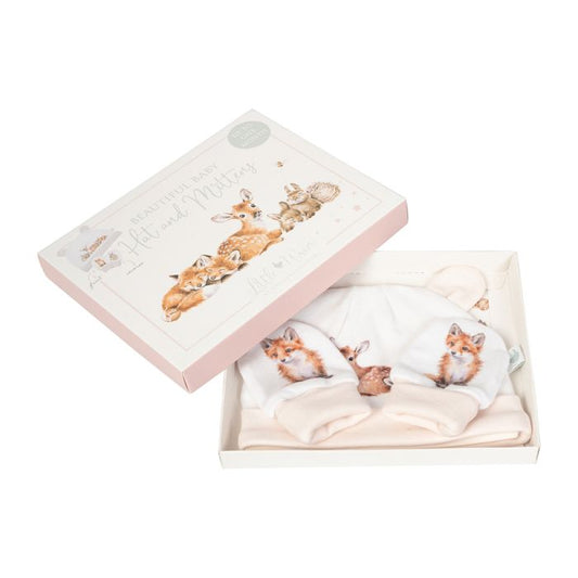Little Forest Woodland Animal Newborn Hat & Mitten Set
