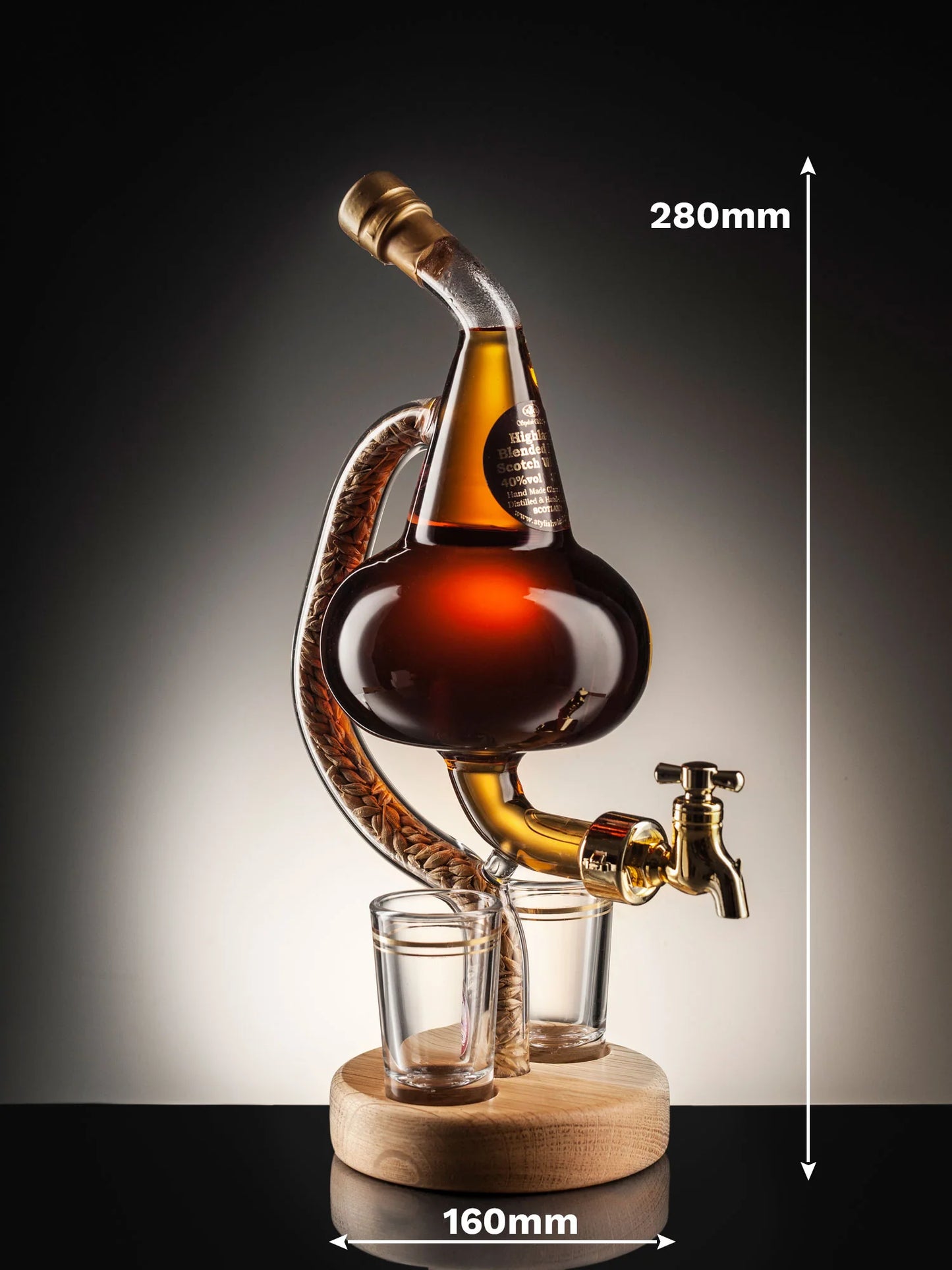 Pot Still Refillable Whisky Decanter with Tap & 2 Glasses 350ml