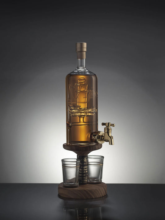 Ship in a Bottle Refillable Whisky Decanter with Tap & 2 Whisky Glasses 350ml