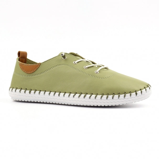 St Ives Khaki Leather Plimsoll