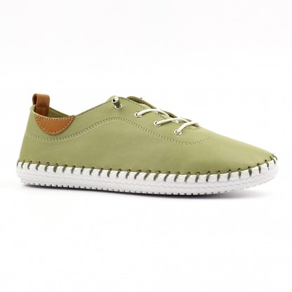 St Ives Khaki Leather Plimsoll