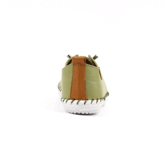 St Ives Khaki Leather Plimsoll