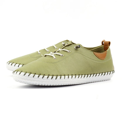 St Ives Khaki Leather Plimsoll
