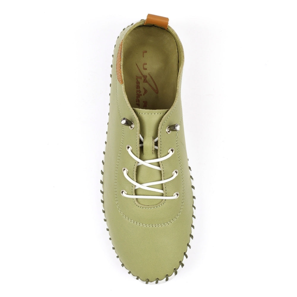 St Ives Khaki Leather Plimsoll