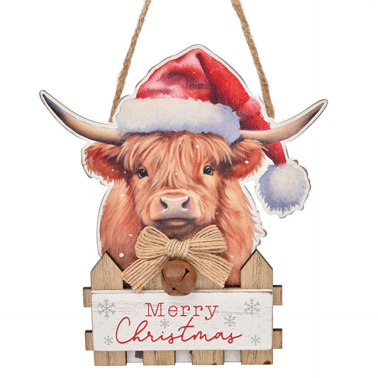 Highland Cow Hanging Plaque 'Merry Christmas