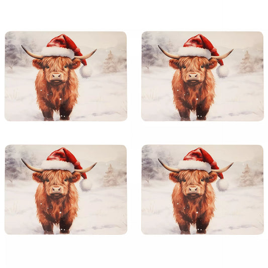 Set of 4 Christmas Highland Cow Placemats